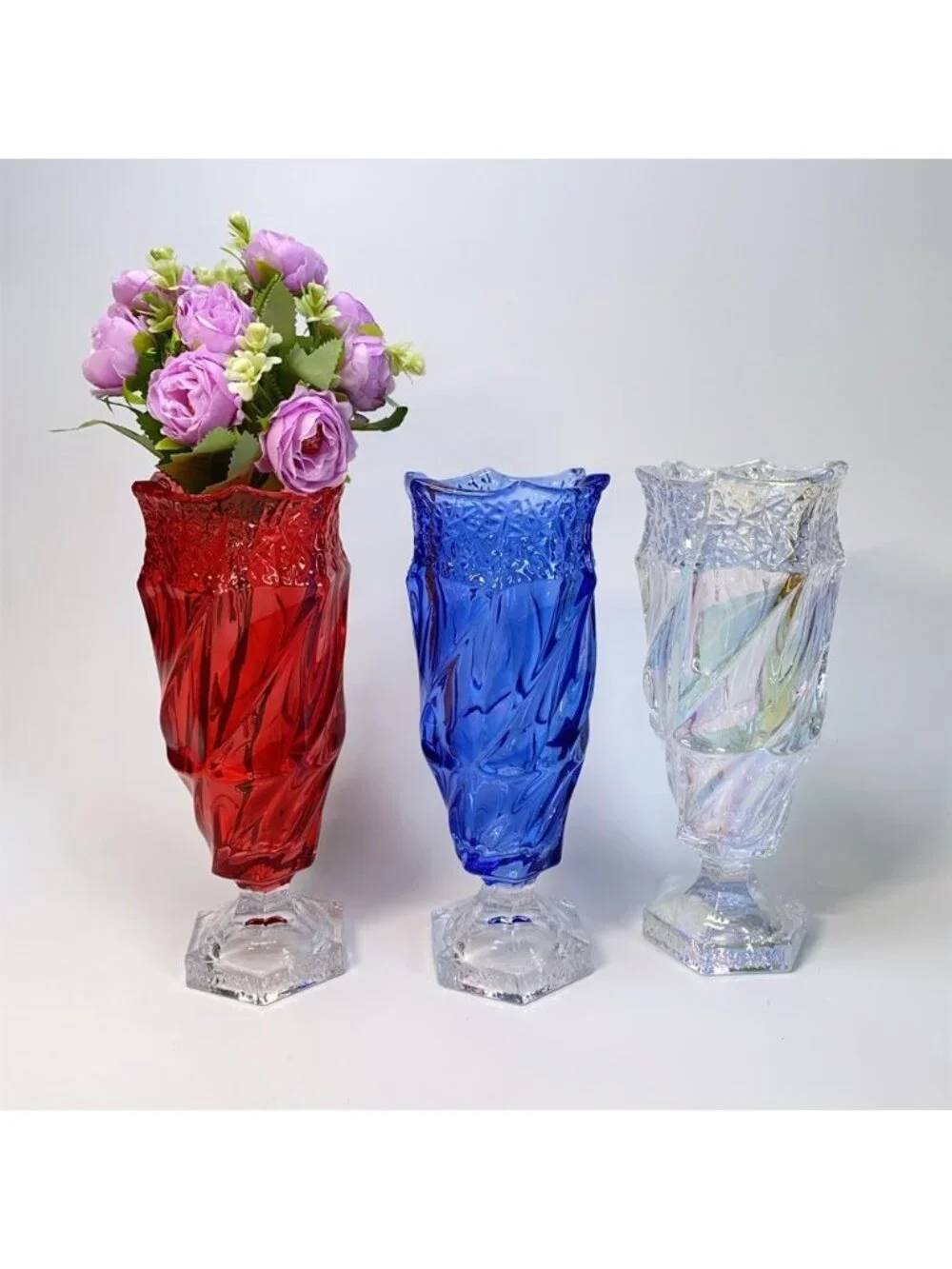 9.5 Inch Red Glass Flower Vase Bohemian Style For Centerpieces Wedding Home Dec